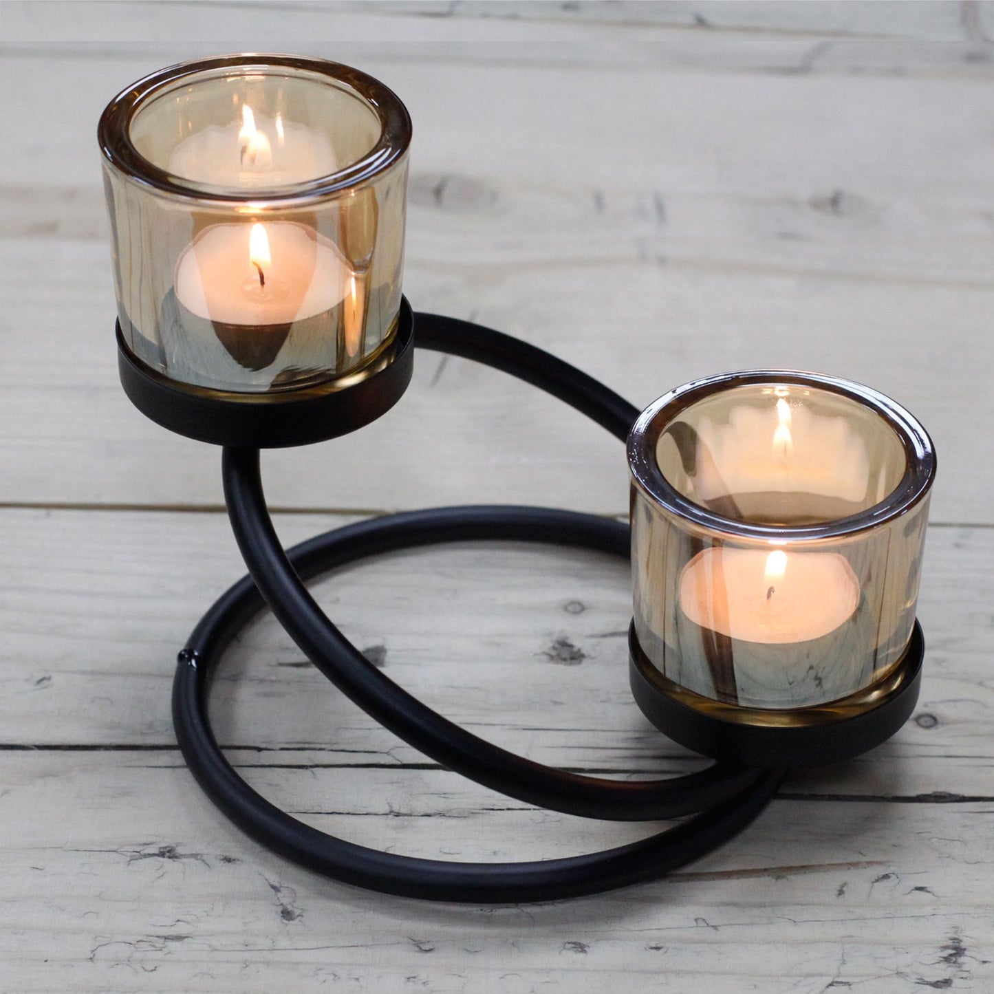 Doppelstufen Kerzenhalter aus Eisen und Glas – Set mit 2 Schalen
