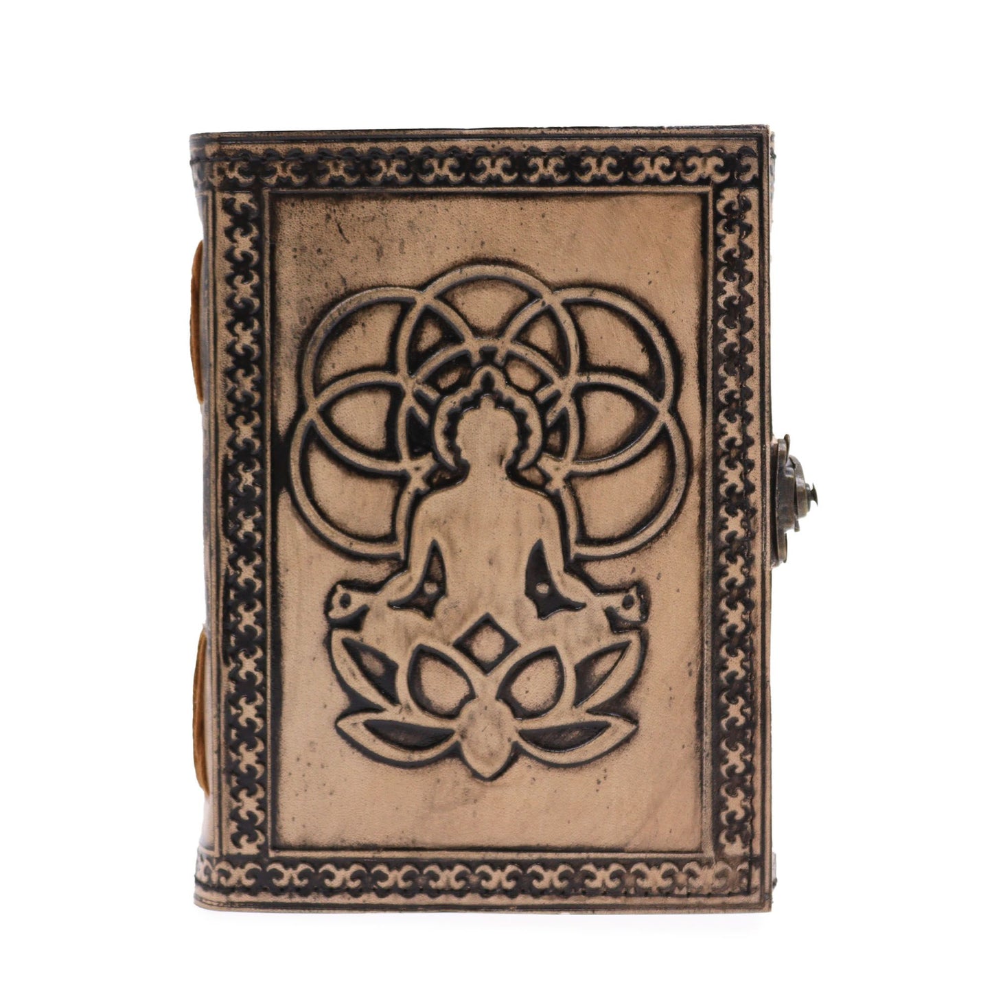 Leder-Notizbuch 'Buddha' – Handgefertigtes Journal in Rot-Braun, 200 Seiten