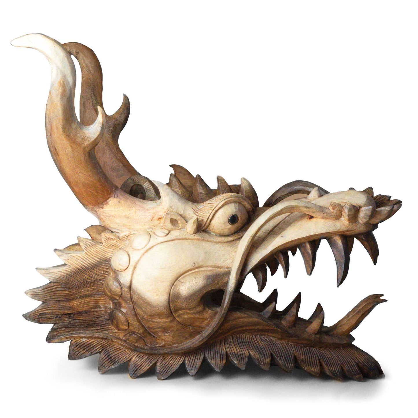 Handgeschnitzter Drachenkopf aus Suar-Holz - Wandskulptur 30 cm