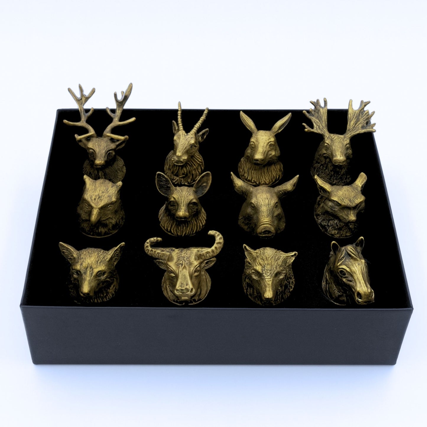 Set mit 12 mystischen Waldtier-Shotgläsern in Antik-Bronze