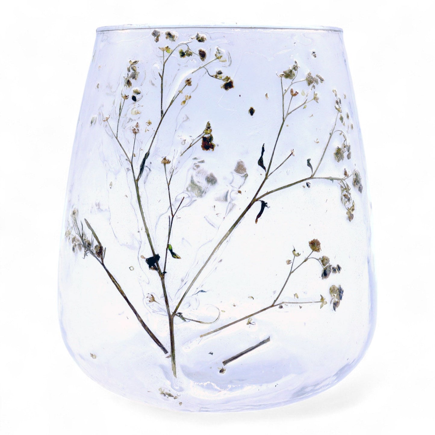 Glasobjekt mit echten Blüten – Vase & Kerzenhalter aus recyceltem Glas