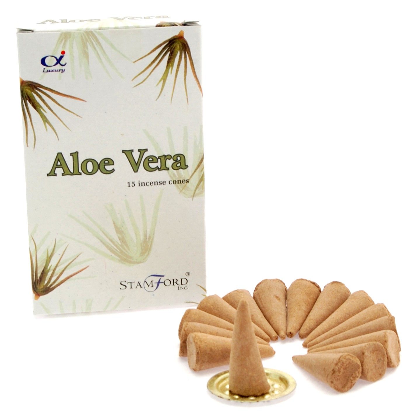 Räucherkegel-Set 'Aloe Vera' – 15 Stück inkl. Metallhalter
