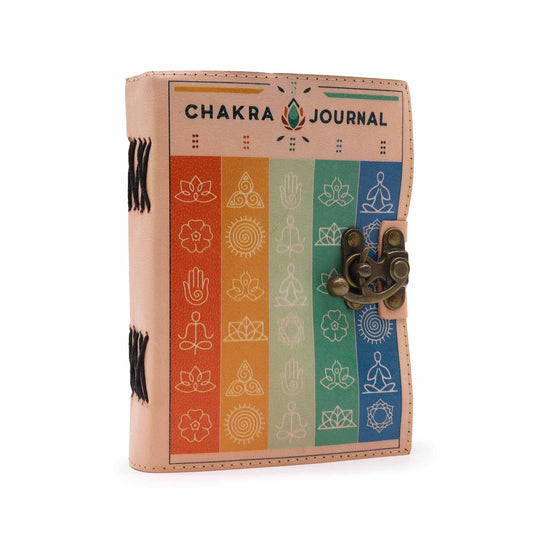 Lederjournal 'Chakra-Harmonie' – Handgefertigtes Notizbuch mit Vintage-Seiten