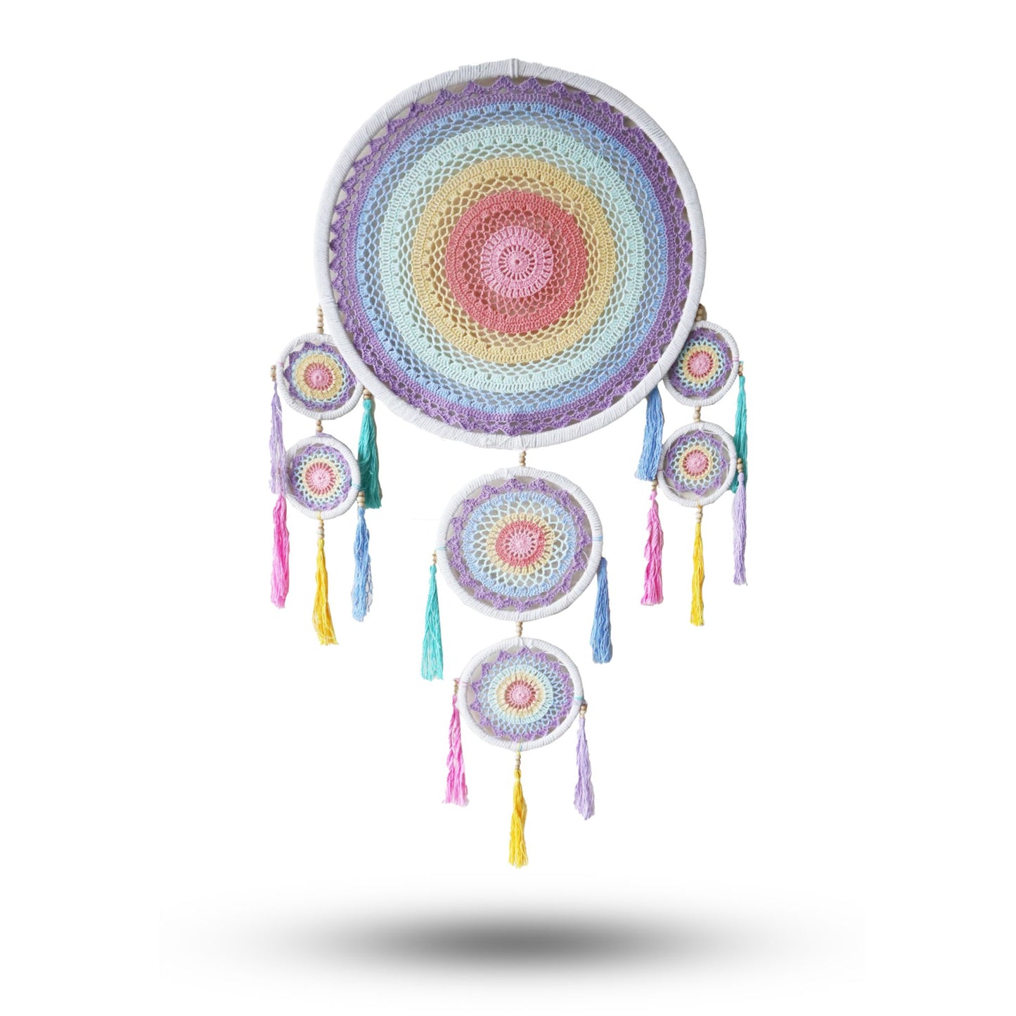 Großer Traumfänger in Pastellregenbogen – Handgefertigter Wandschmuck aus Bali (ca. 115 cm)