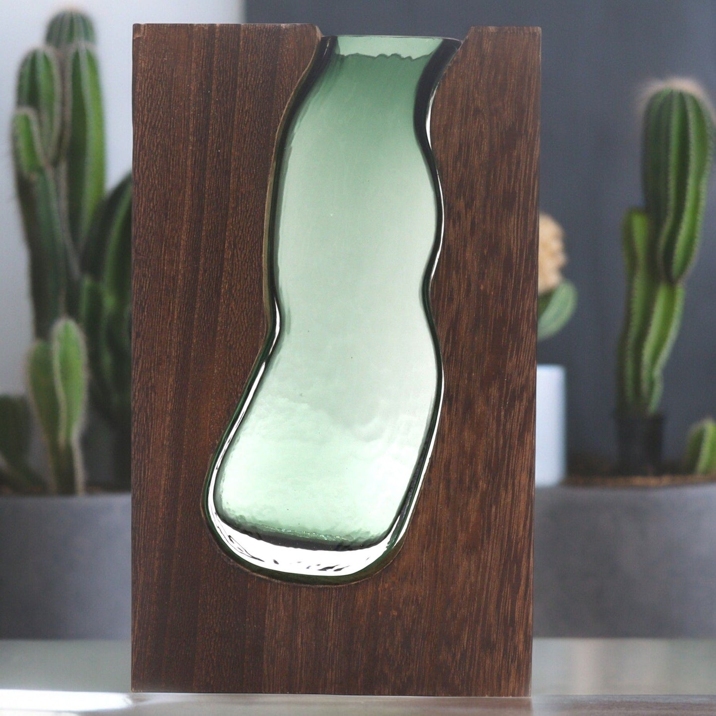 Glas-Terrarium auf edlem Tung-Holzsockel – 18x5x32 cm