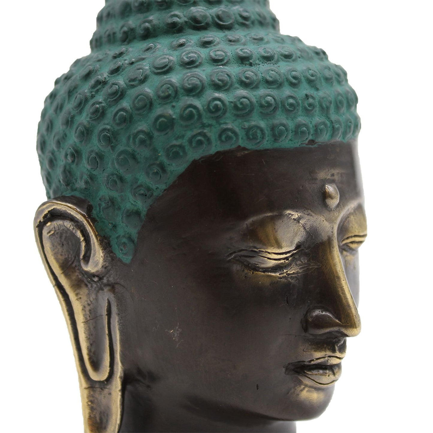 Großer Buddha-Kopf aus Messing - Antik-Patina Skulptur