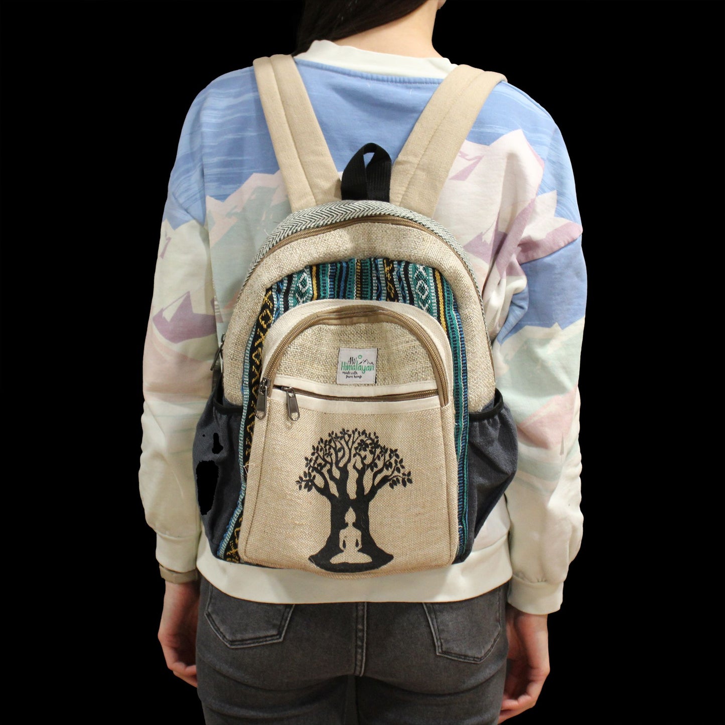 Kleiner Hanfrucksack 'Bodhi Tree' – Handgefertigt in Nepal
