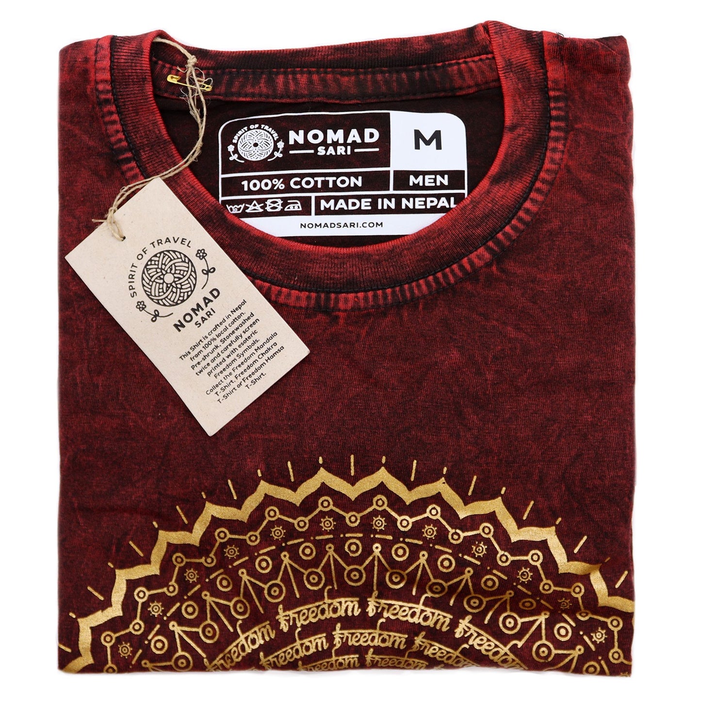 Mandala T-Shirt in Bordeaux - Doppelt steingewaschen & fair gefertigt