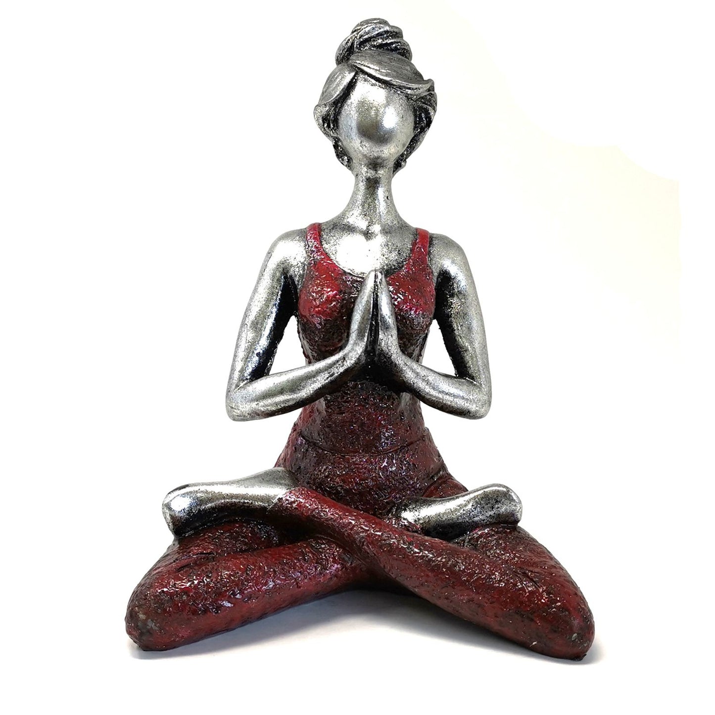 Yoga Lady Figur in Silber & Bordeaux – Handgefertigte Resin-Dekoration
