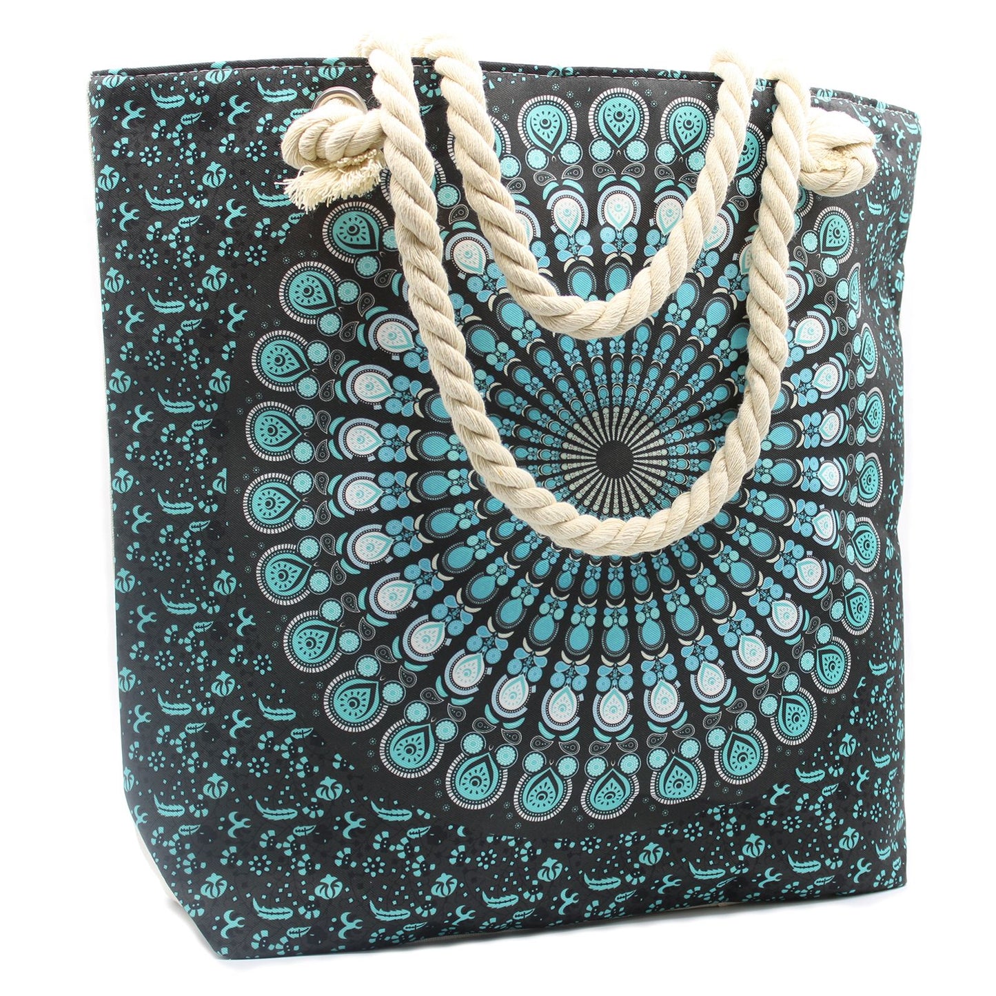 Strandtasche Mandala Tiefblau mit Seilgriffen und Schultergurten