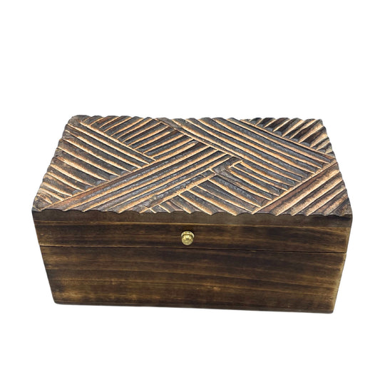 Multifunktionsbox Antike Linien aus Mangoholz - 22x12x10 cm