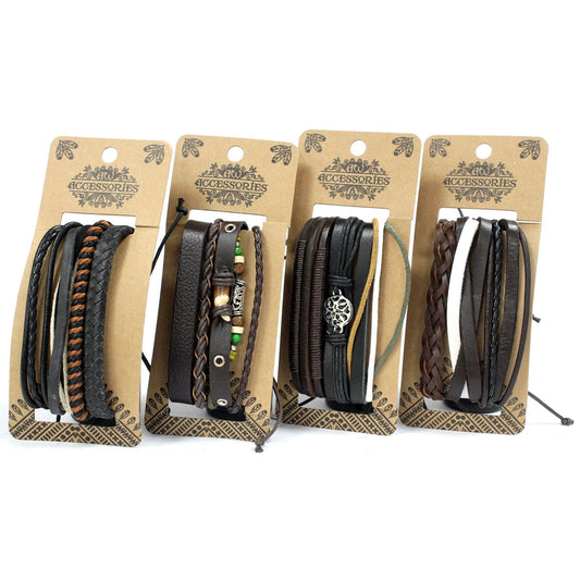 Herrenarmband-Set Dunkle Eleganz – 8 Stück aus Leder und Metall