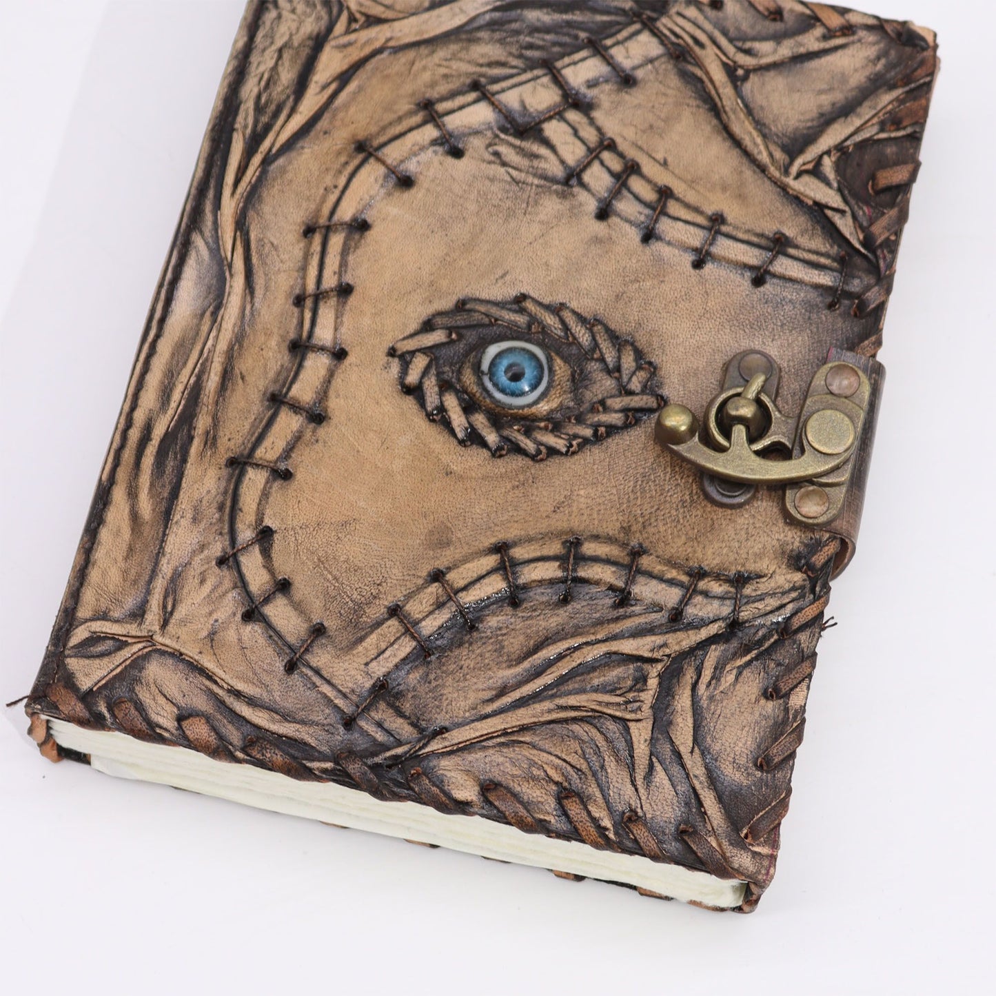 Ledernotizbuch mit Böse-Auge-Motiv | Handgefertigt | 160 Seiten