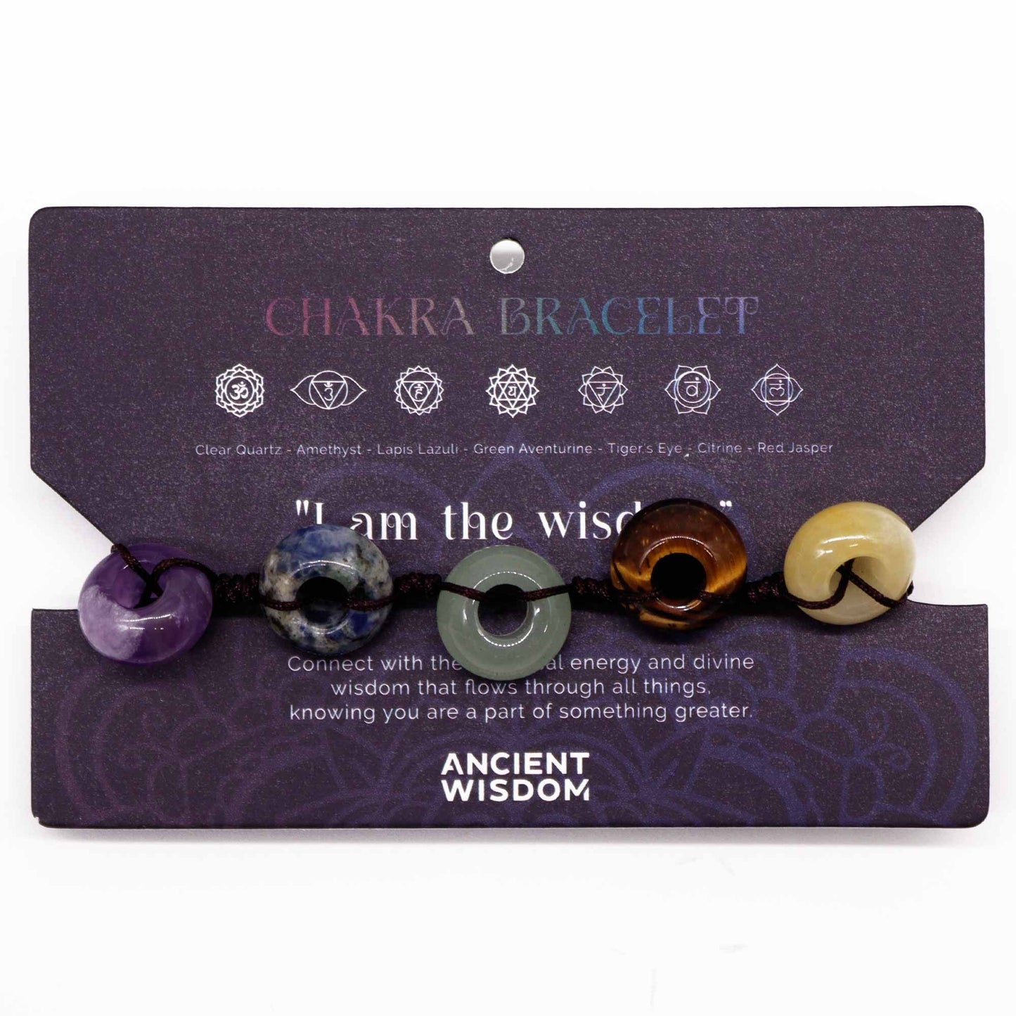 Chakra-Armband mit 7 Heilsteinen – Verstellbar an roter, schwarzer oder brauner Baumwollschnur