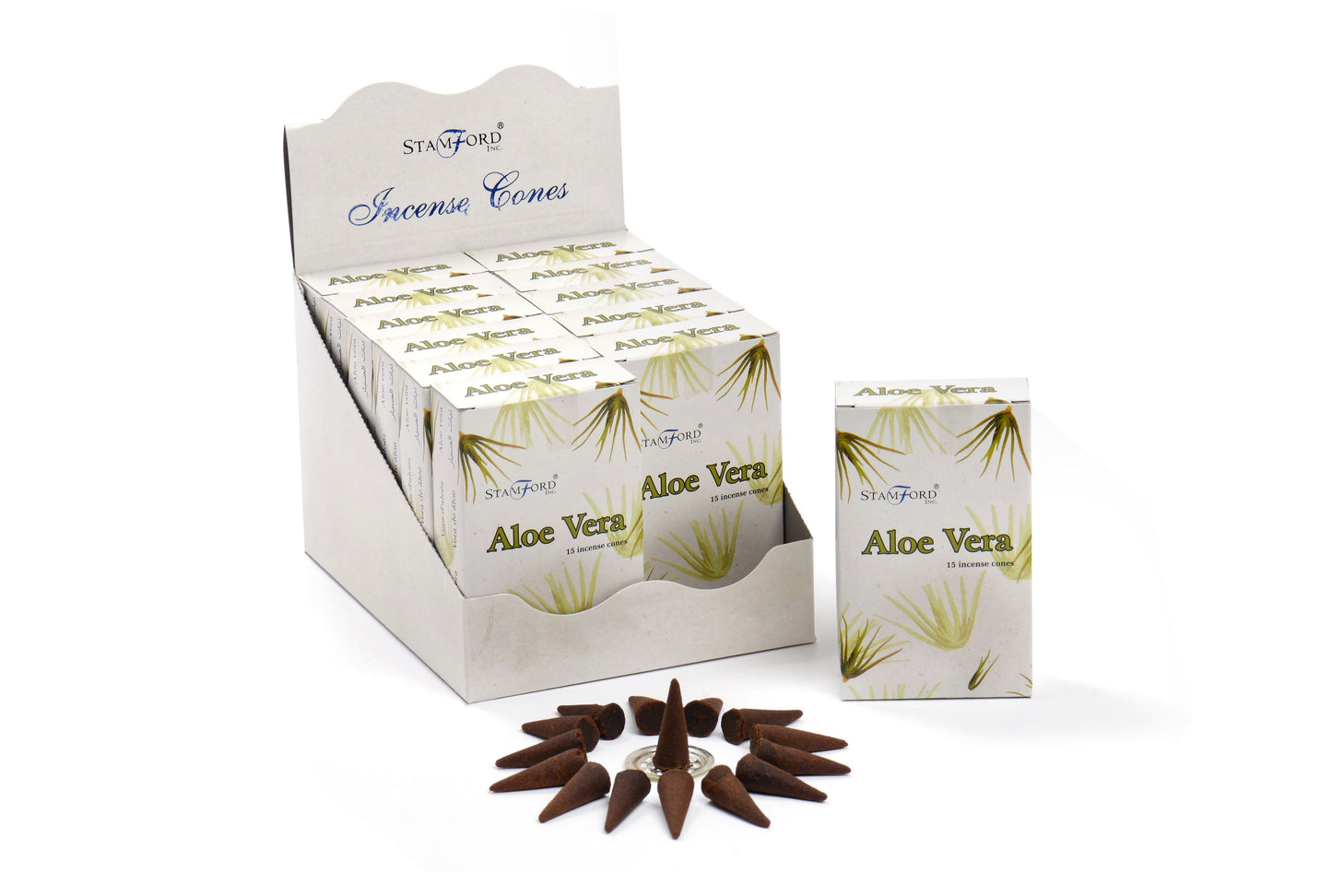 Räucherkegel-Set 'Aloe Vera' – 15 Stück inkl. Metallhalter