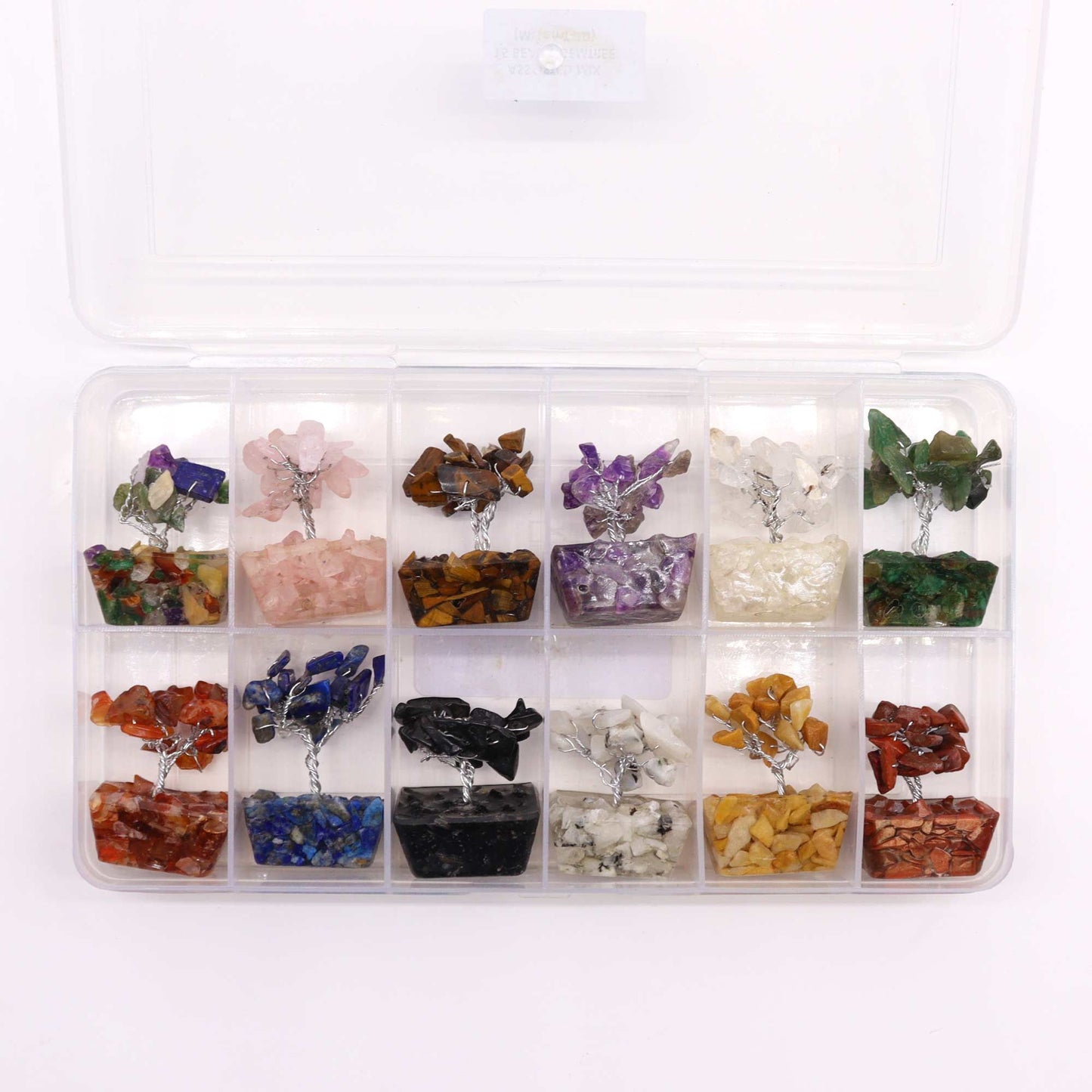 Set mit 12 Mini-Edelsteinbäumen auf Orgonit-Basis - Handgefertigte Mischung