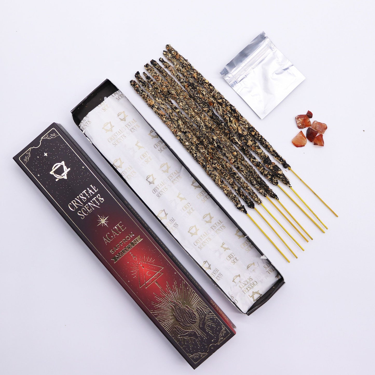 Safran Räucherstäbchen mit rotem Achat – Handgemachte Smudge Incense