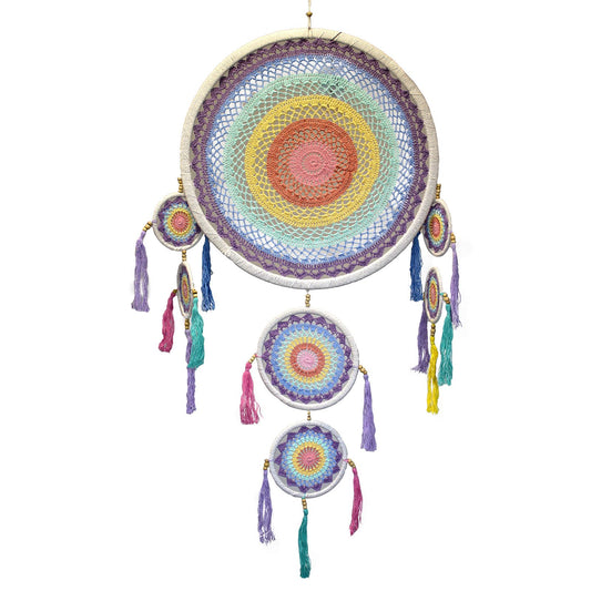 Großer Traumfänger in Pastellregenbogen – Handgefertigter Wandschmuck aus Bali (ca. 115 cm)