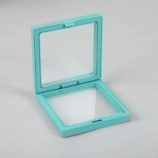 Schwebende 3D-Präsentationsvitrine 11x11cm in Türkis