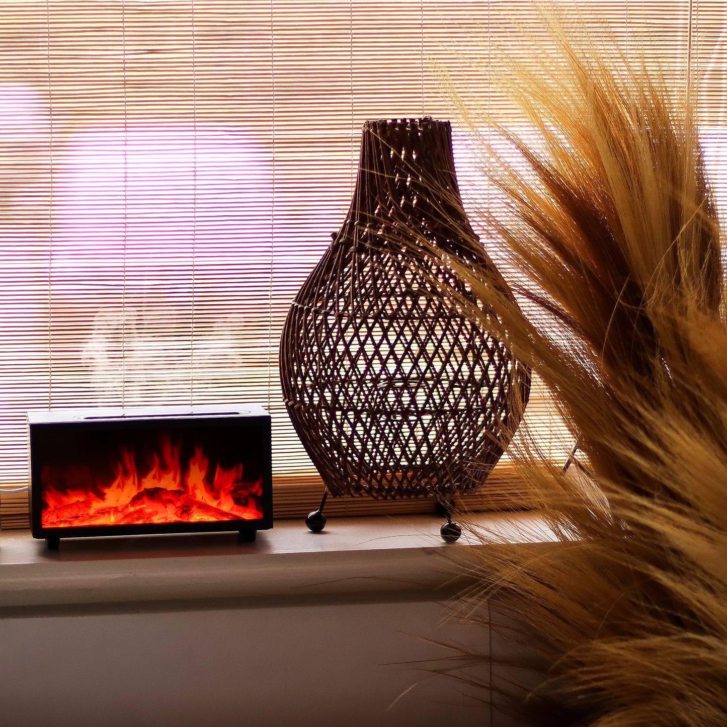 Duftlampe mit Flammenlicht & Vogelgesang – Schwarz, USB, Farbwechsel