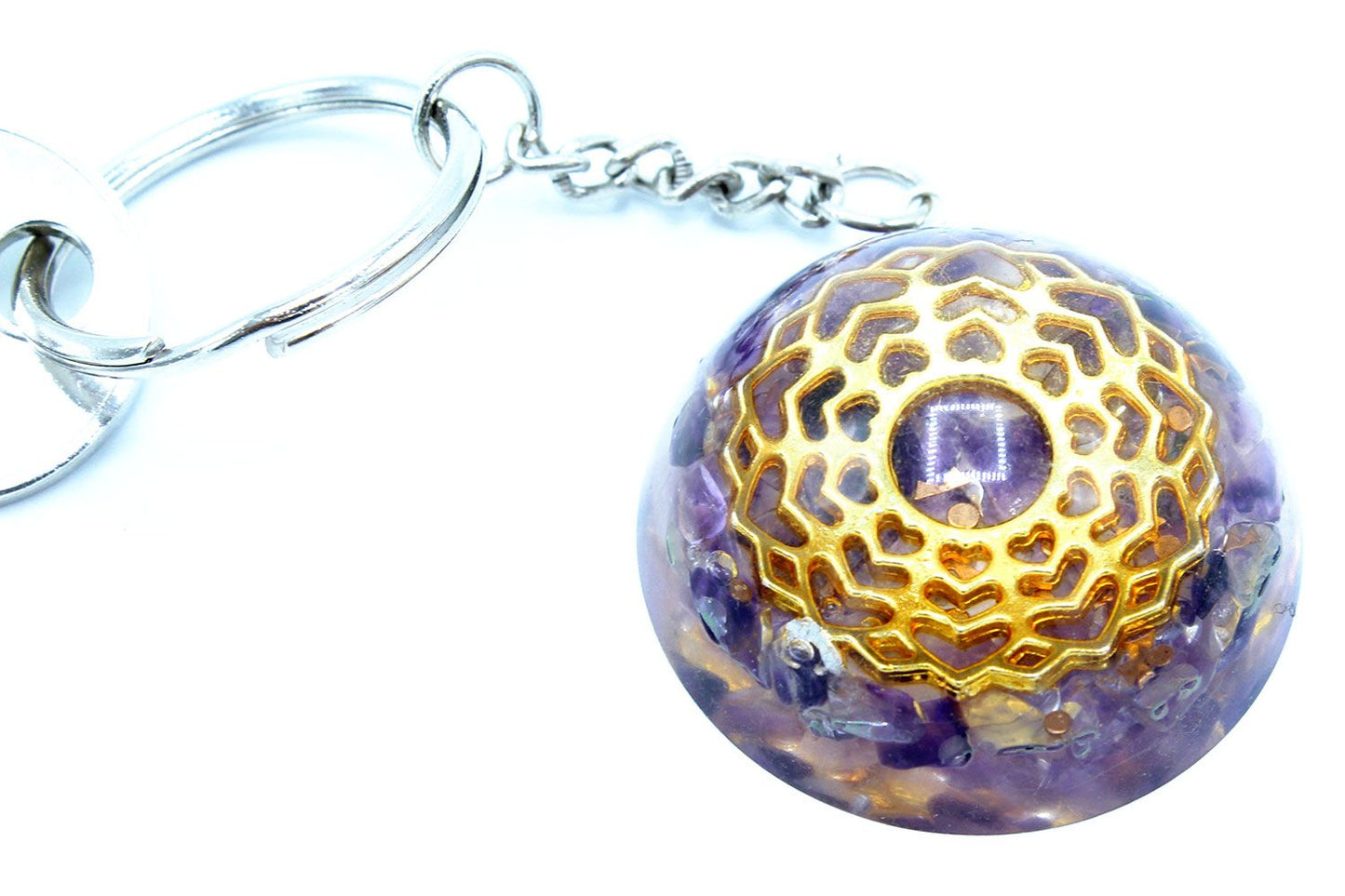 Orgonit-Schlüsselanhänger 'Amethyst Mandala' – Handgefertigter Energieschutz