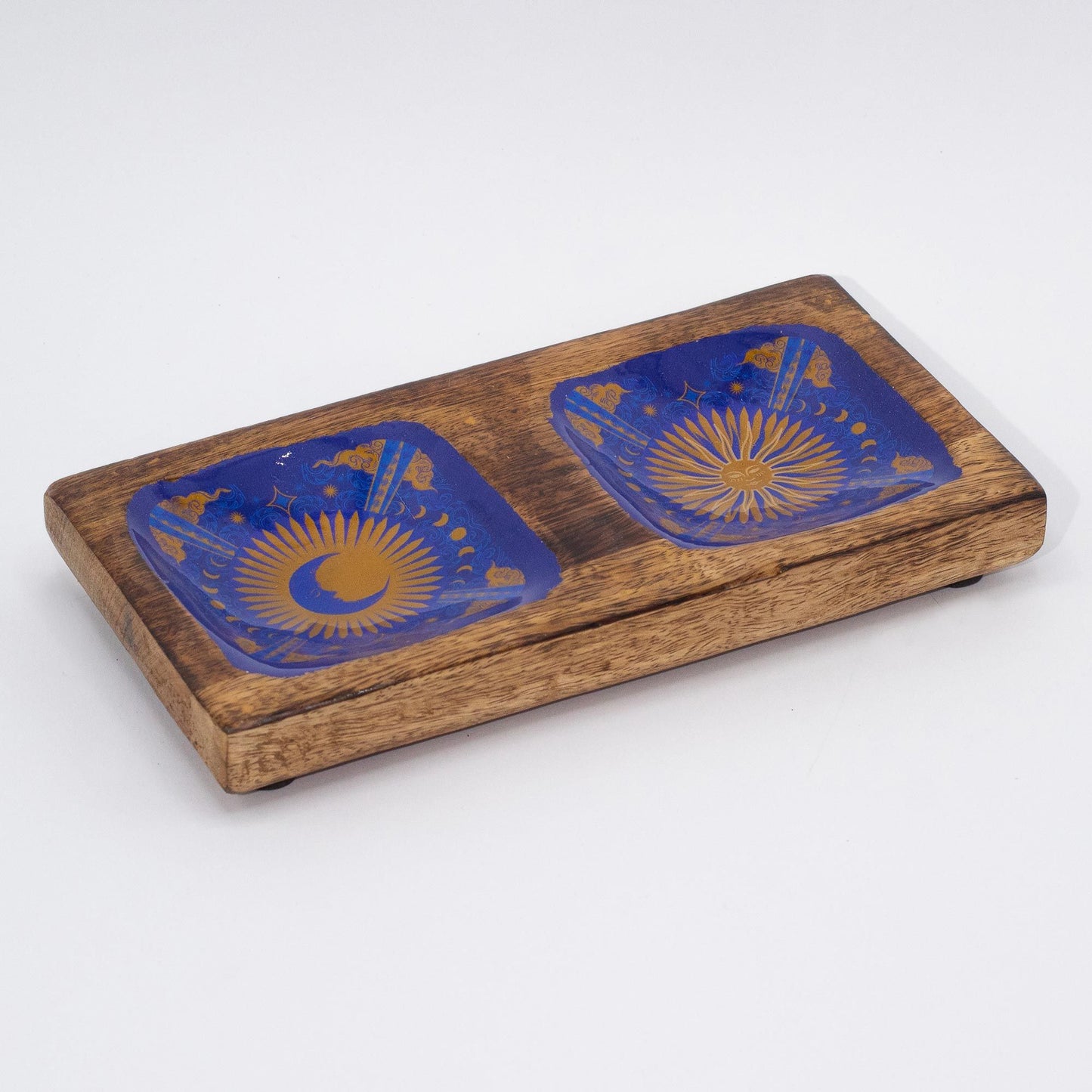 Mangoholz-Tablett mit Emaille-Dekor – Handgefertigtes Schmucktablett 20x10x2,5 cm