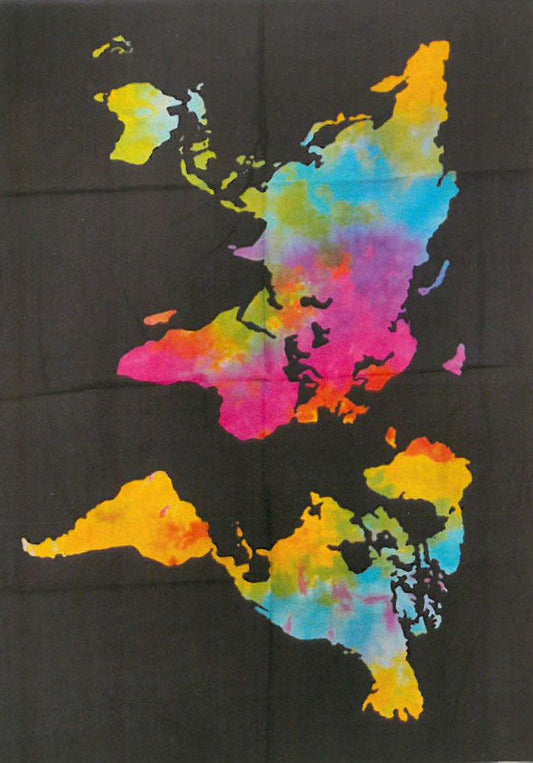 Weltkarte aus Baumwolle - Wanddeko mit leuchtenden Kontinenten