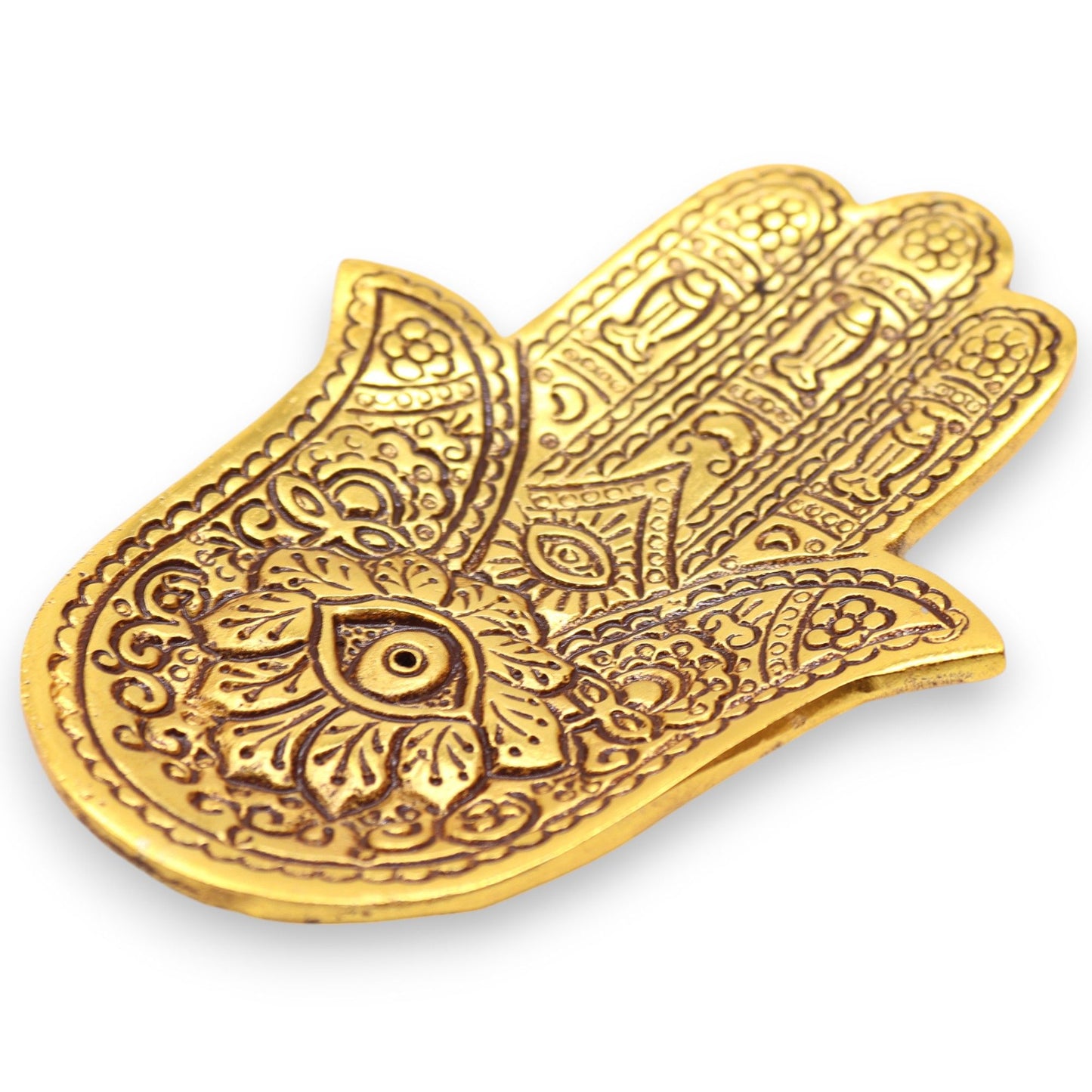 Hamsa Räucherstäbchenhalter in Gold - Schutzsymbol aus poliertem Aluminium