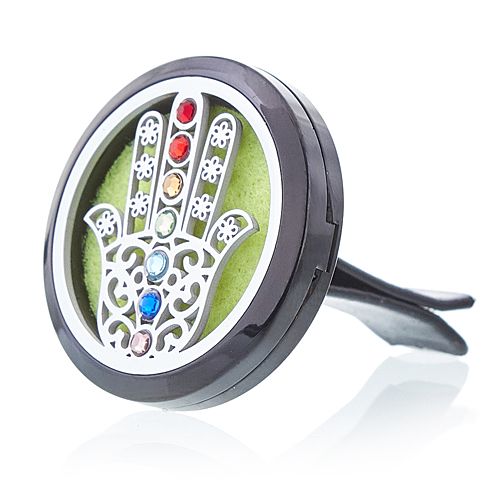 Hamsa Duftmedaillon fürs Auto – 10-teiliges Edelstahl-Set mit Filzpads