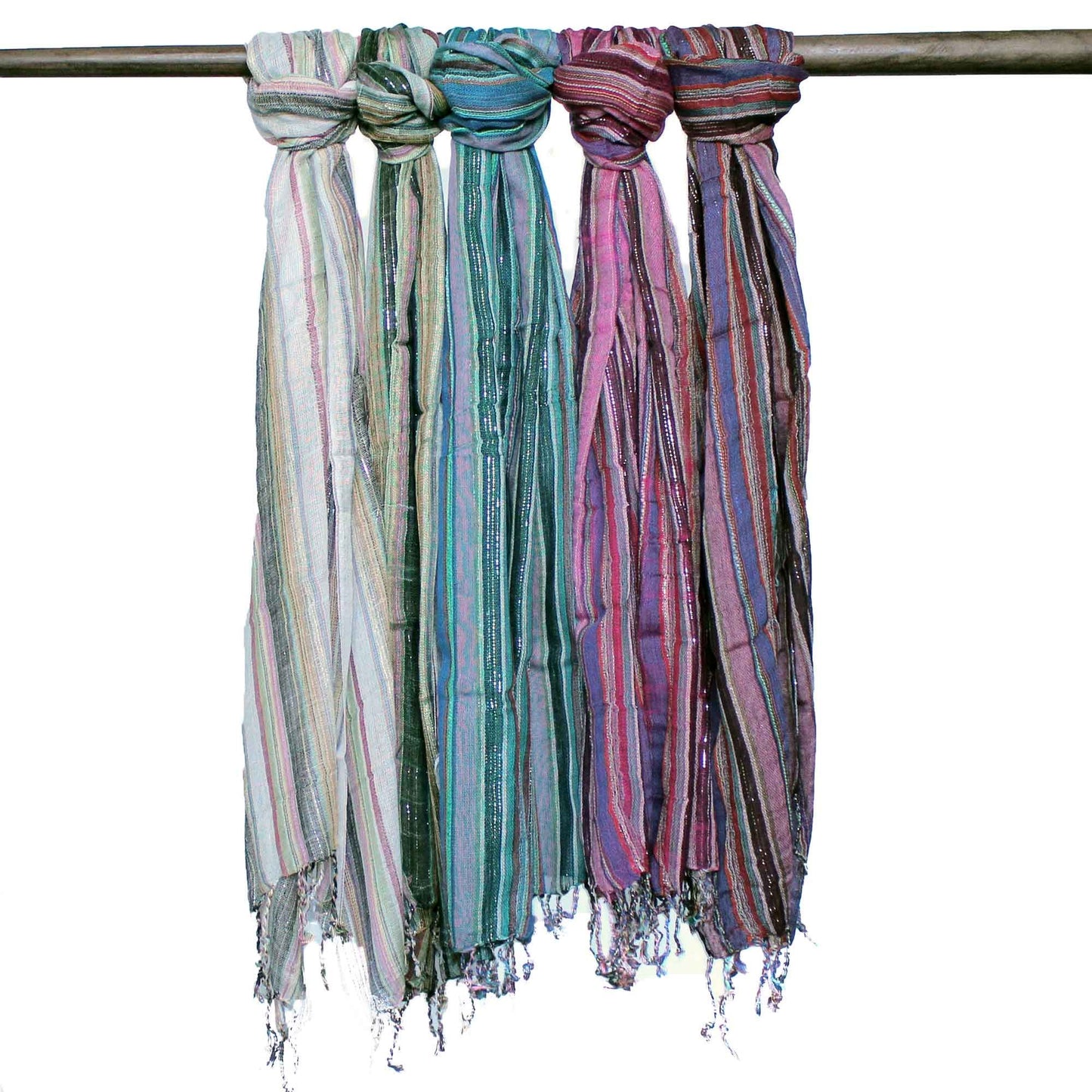 Handgewebter Boho-Schal mit Goldfaden – Einzigartige Farbkombination 56x183 cm