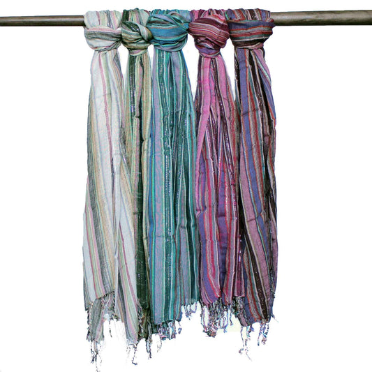 Handgewebter Boho-Schal mit Goldfaden – Einzigartige Farbkombination 56x183 cm