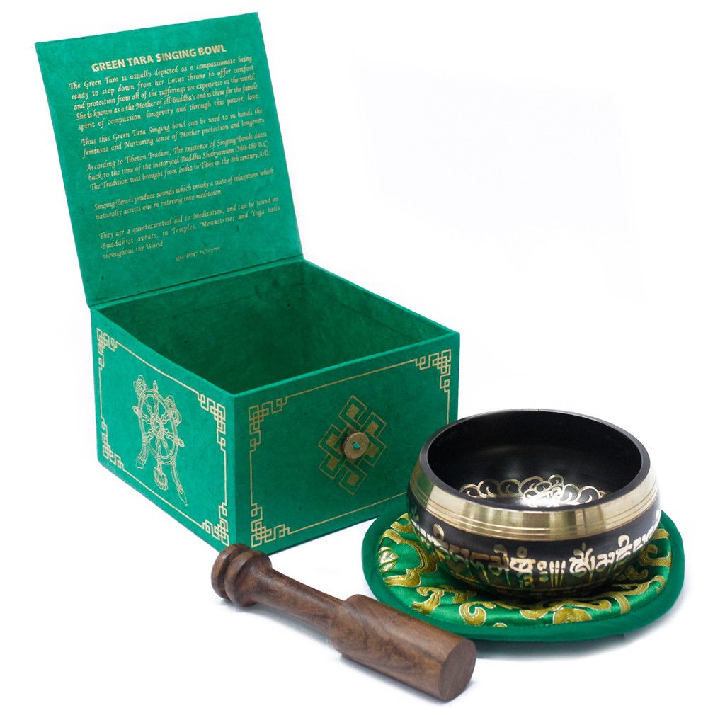Klangschalen-Set 'Grüne Tara' – Handgraviertes Messing, 10 cm