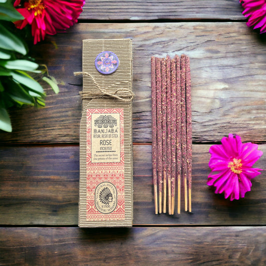 Rosen Ritualharzstäbchen – Handgefertigte Räucherstäbchen aus Indien (8er Set)