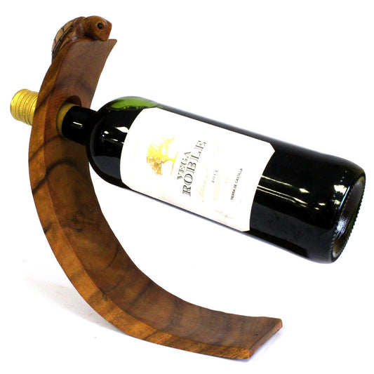 Balance Wine Holder Schildkröte – Handgeschnitzter Weinflaschenständer aus Suar-Holz