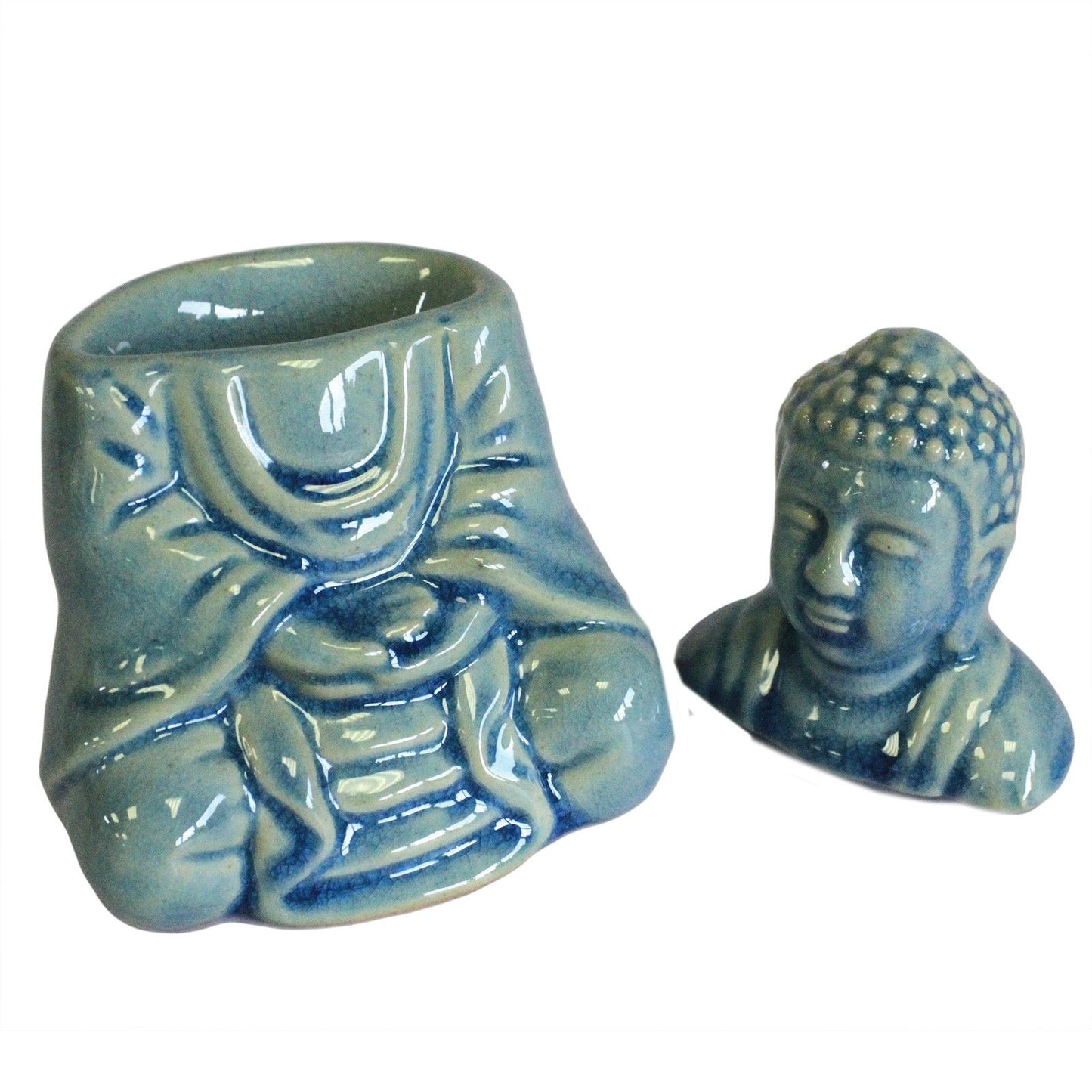 Keramik-Duftlampe 'Meditierender Buddha' in Blau – für Wohlfühlmomente