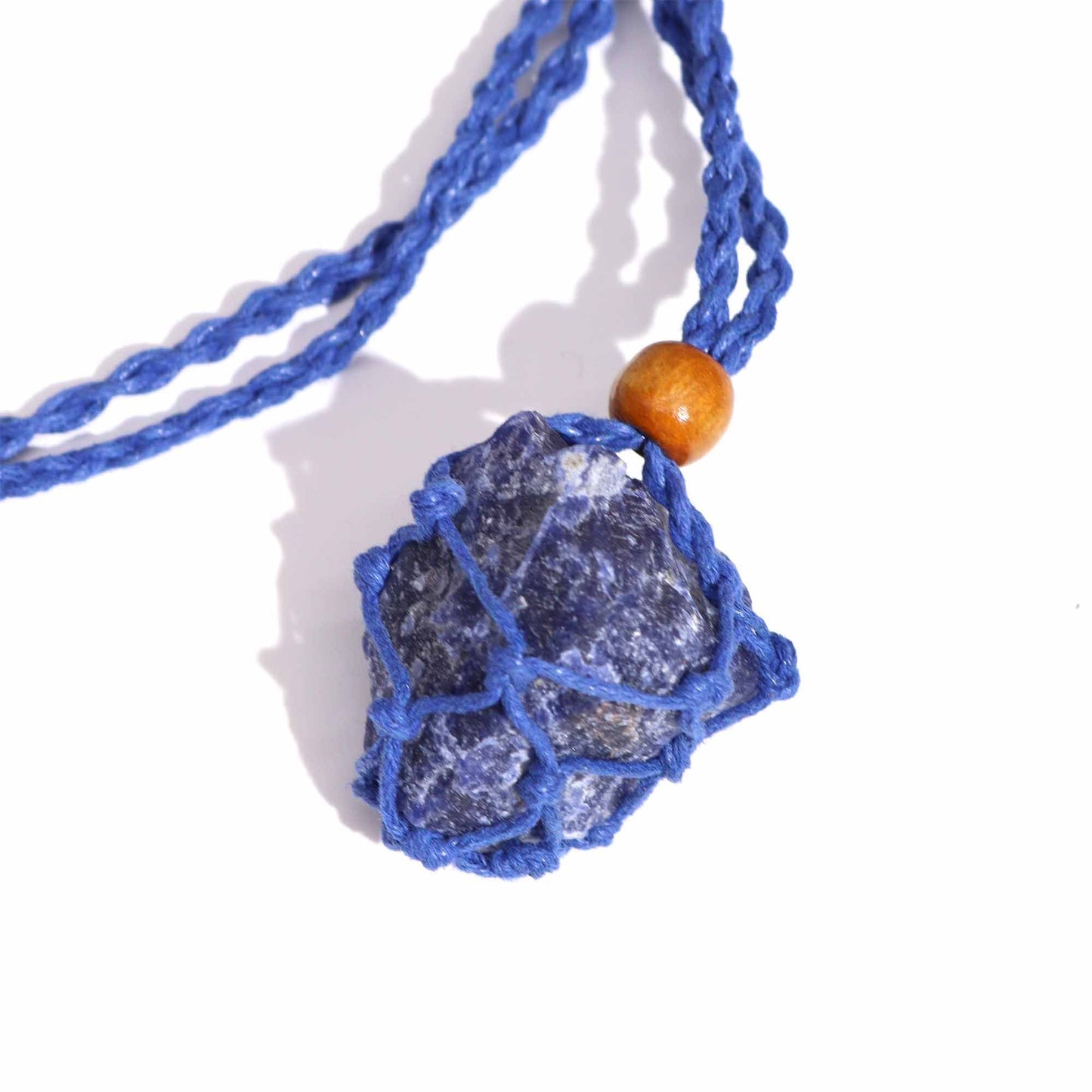 Makramee-Band aus Wachsbaumwolle in Marineblau mit Holzperle – Für Edelsteine