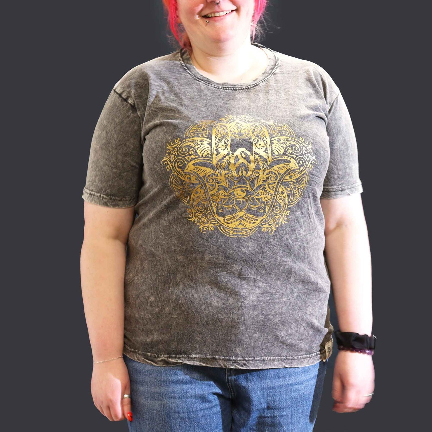 Hamsa Symbol T-Shirt - Dunkelgrau mit Vintage-Stonewash
