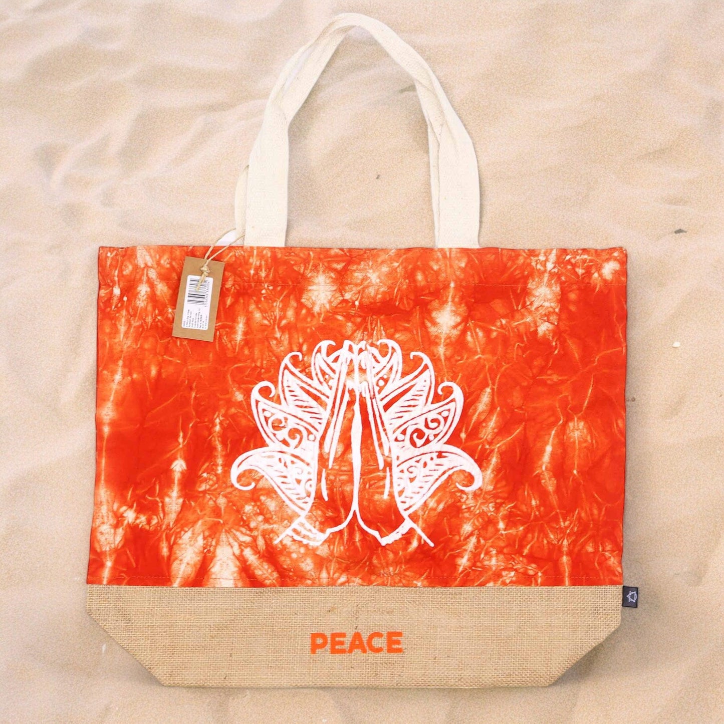 Naturstofftasche 'Namaste Hand' in warmem Orange - Stonewash