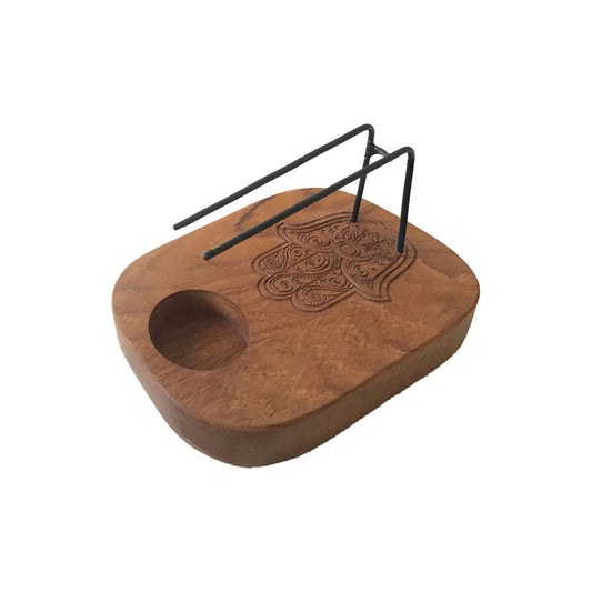 Hamsa Palo Santo Wärmer aus edlem Teakholz mit Metalleinsatz