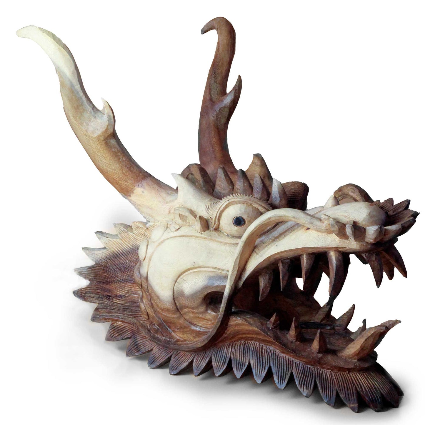 Handgeschnitzter Drachenkopf aus Suar-Holz - Wandskulptur 30 cm