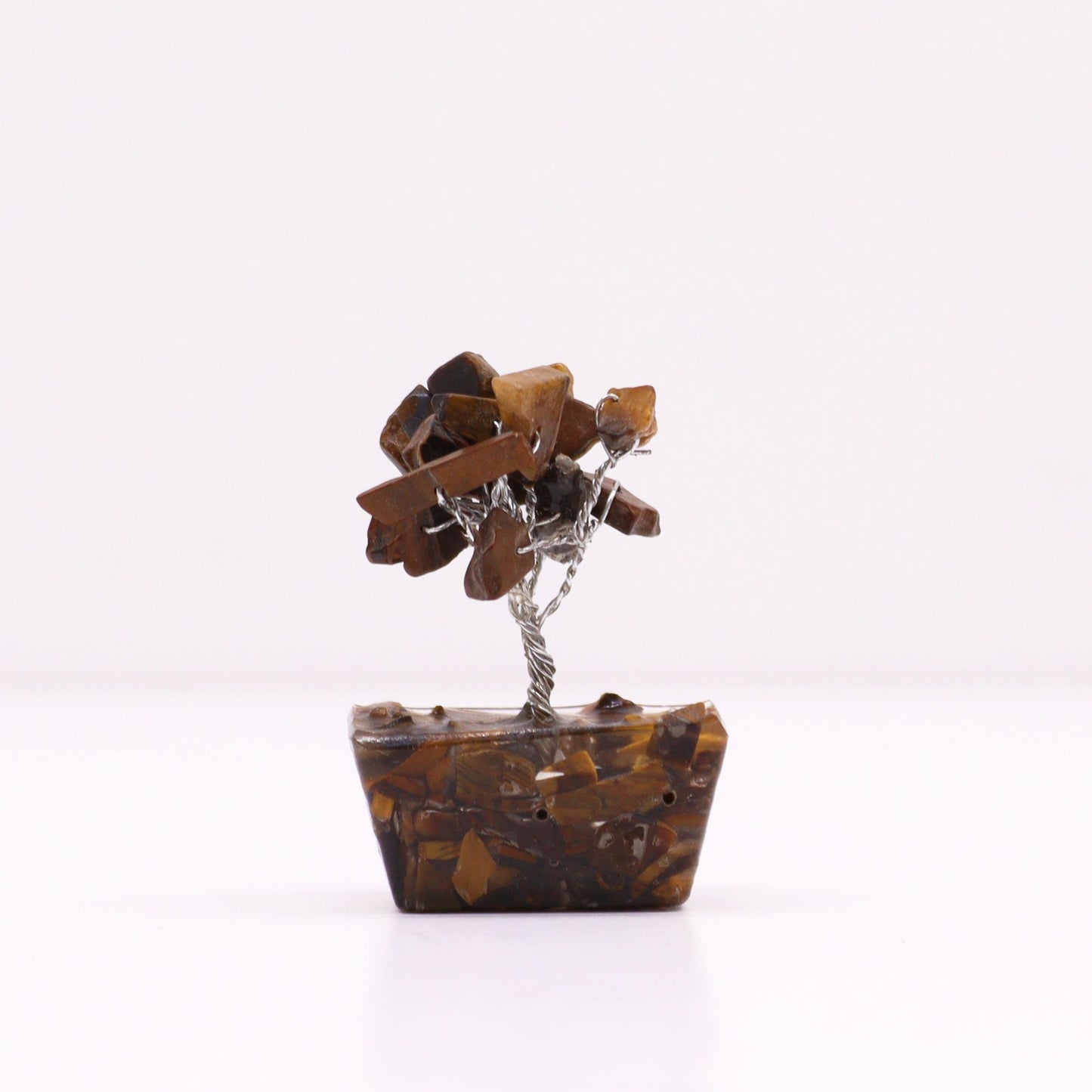 Miniatur-Edelsteinbaum aus Tigeraugen auf Orgonit-Basis (15 Steine)