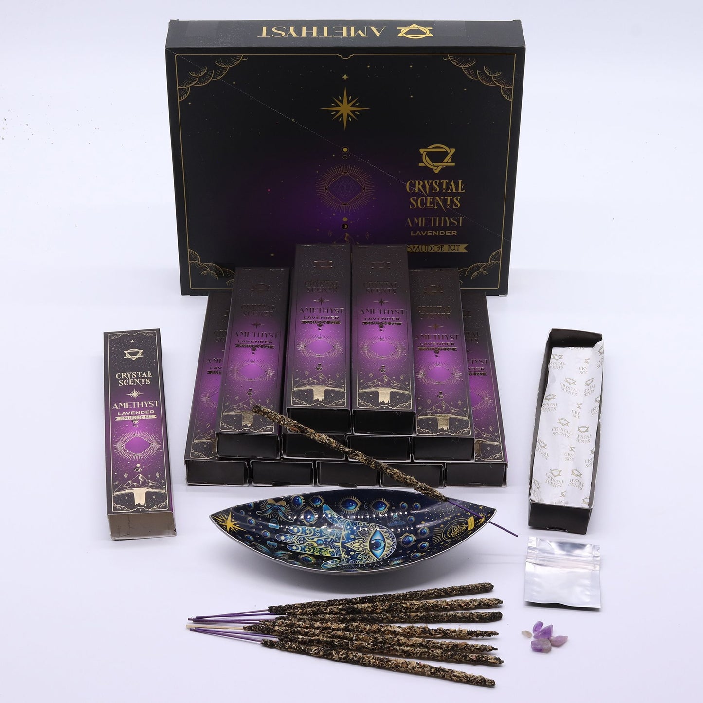 Räucherstäbchen Lavendel mit Amethyst-Splittern – Handgefertigt für Ruhe