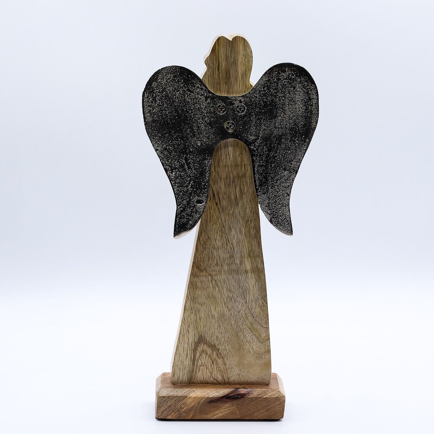 Friedensengel aus Mango-Holz mit Metallflügeln und Emaille-Stern
