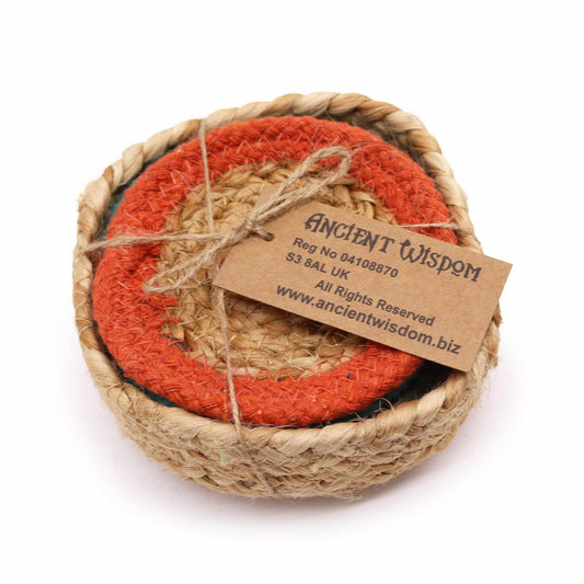 Set mit 6 Untersetzern aus Jute und Baumwolle - 10cm, gemischte Farben