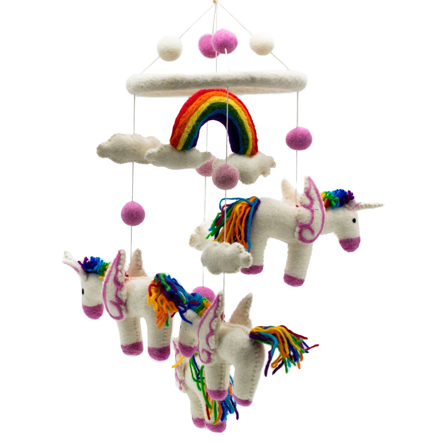 Handgefertigtes Filz-Mobile mit Regenbögen & Einhörnern