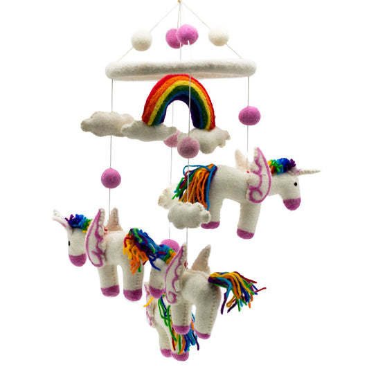 Handgefertigtes Filz-Mobile mit Regenbögen & Einhörnern