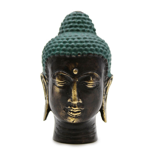 Kleine Buddha-Kopf Skulptur aus Messing - Antik-Design