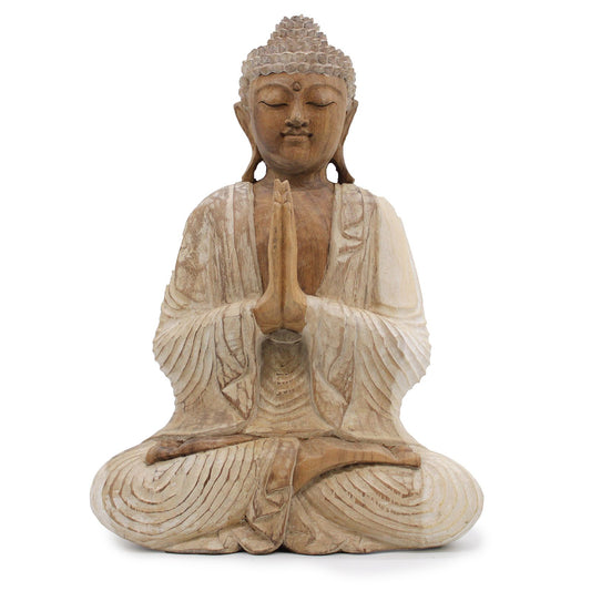 Weiße Buddha Statue 40cm - Handgeschnitztes Suarholz Unikat für innere Ruhe