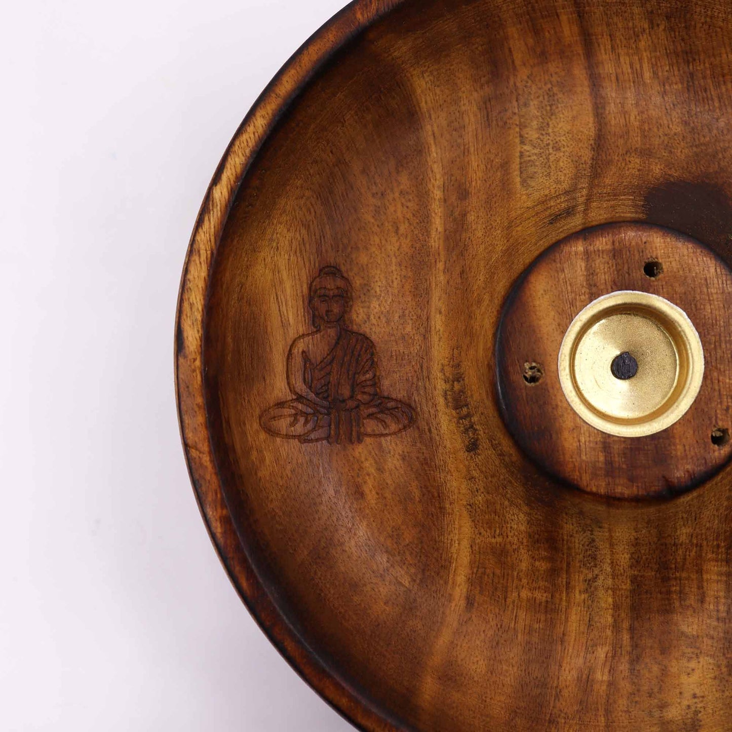 Räucherhalter Buddha aus Mangoholz – Handgefertigt für Stäbchen & Kegel