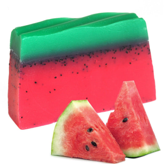 Handgemachte Seifenstange 'Exotische Wassermelone' mit natürlichem Mohnsamen-Peeling